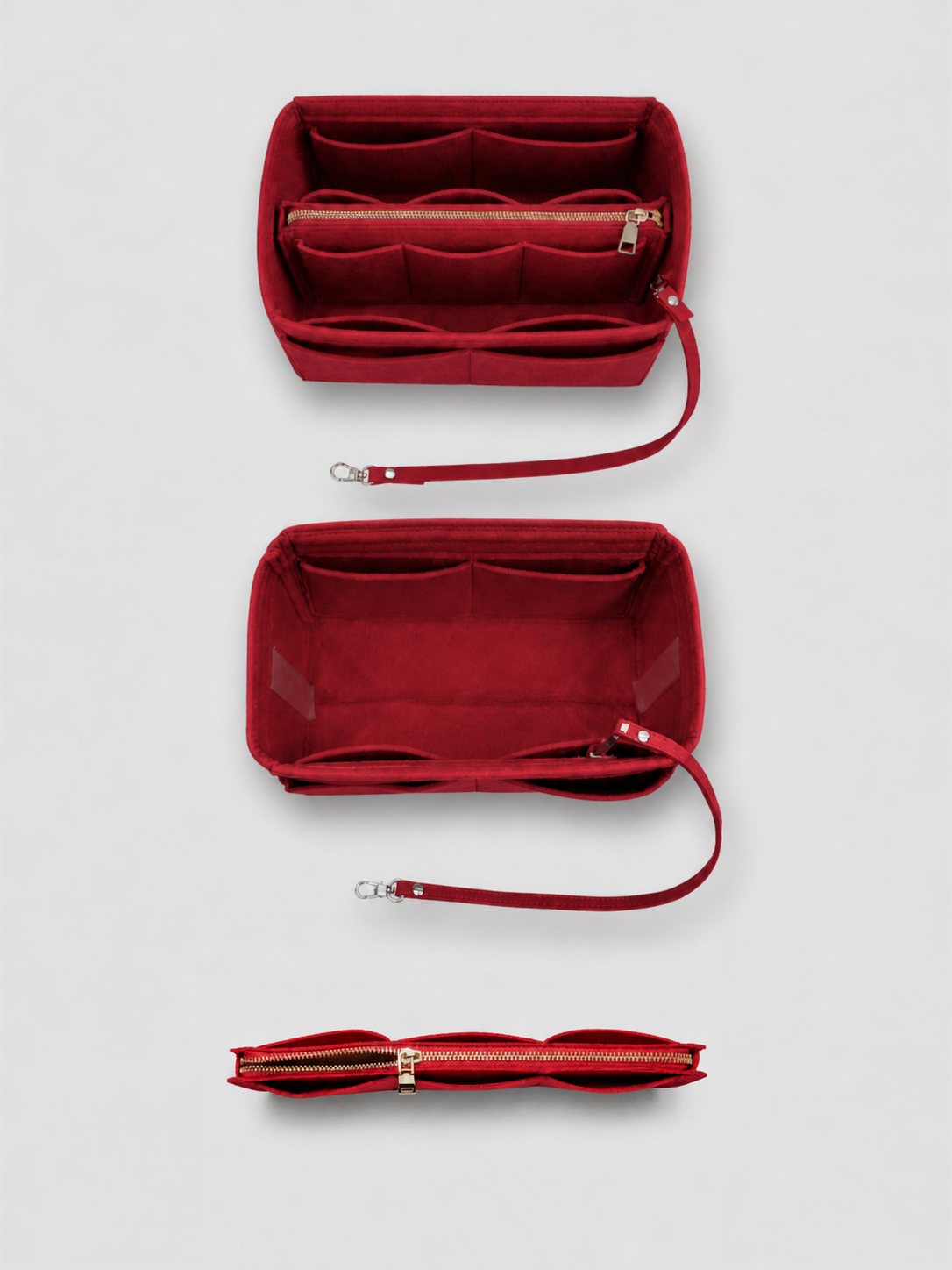[strip: Flexible & adaptable | The center zippered compartment is secured with velcro and can easily be removed when needed — for more space whenever you need it.]