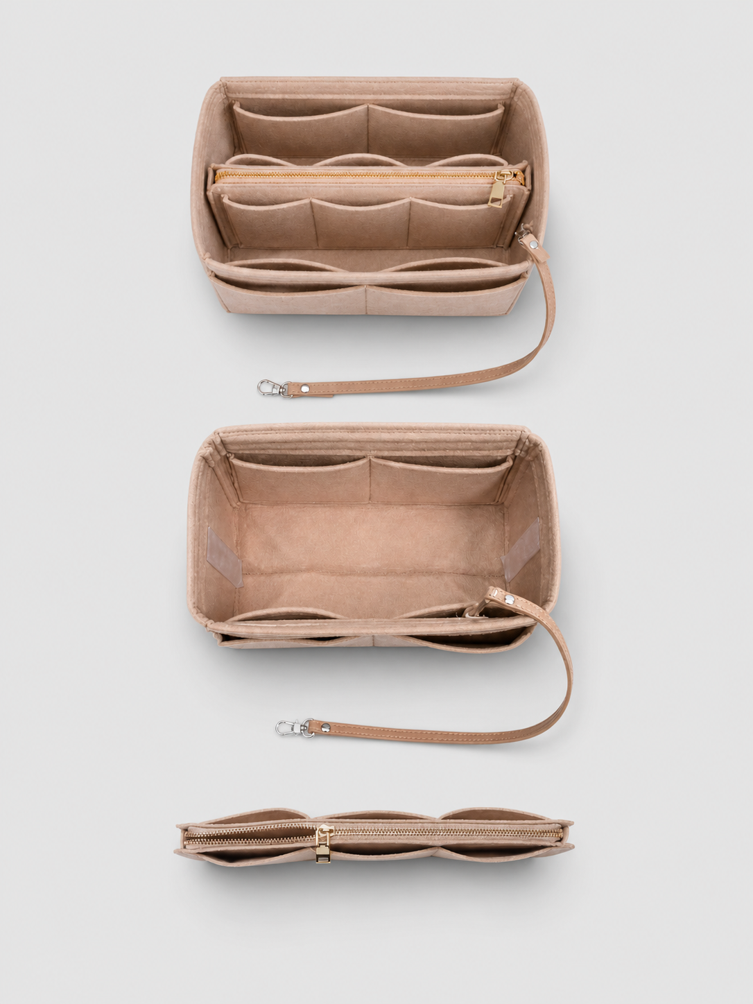 [strip: Flexible & adaptable | The center zippered compartment is secured with velcro and can easily be removed when needed — for more space whenever you need it.]