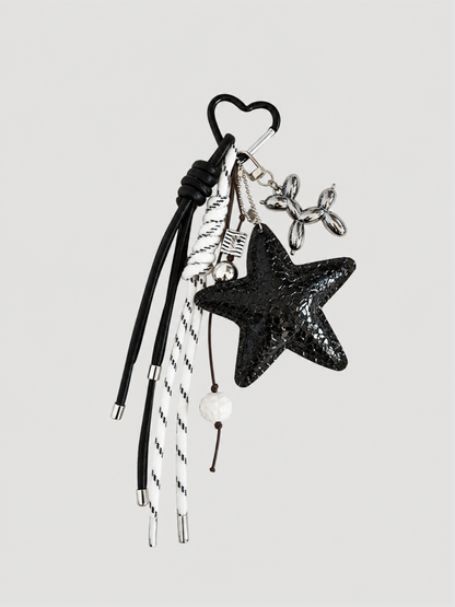 Star & Balloon Dog Bag Charm – Schwarz