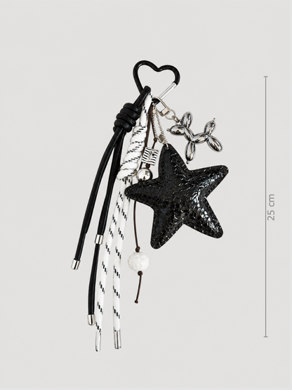 Star & Balloon Dog Bag Charm – Schwarz